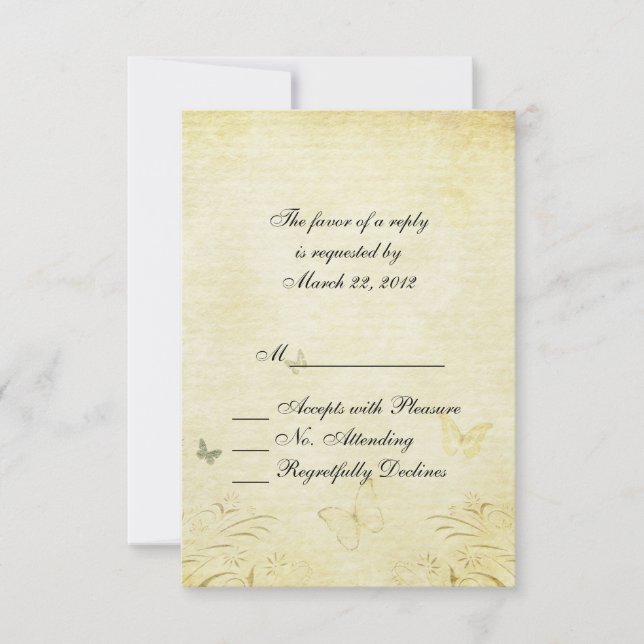 Vintage Butterfly Wedding RSVP Card (Front)