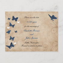 vintage butterfly wedding save the date announcement postcard