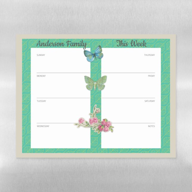 Vintage Butterfly Week Schedule Magnetic Dry Erase Sheet (Horizontal)