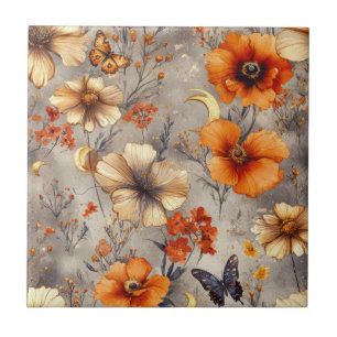 Vintage Butterfly Wildflower (12) Ceramic Tile