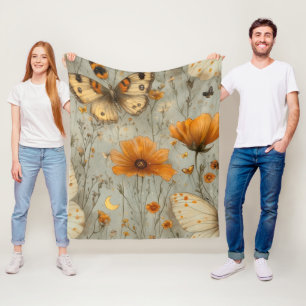 Vintage Butterfly Wildflower (1) Fleece Blanket