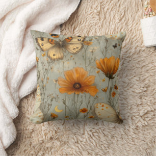 Vintage Butterfly Wildflower (1) Throw Pillow