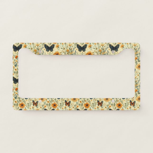 Vintage Butterfly Wildflower (4) License Plate Frame (Front)
