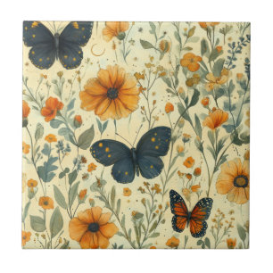 Vintage Butterfly Wildflower (5) Ceramic Tile