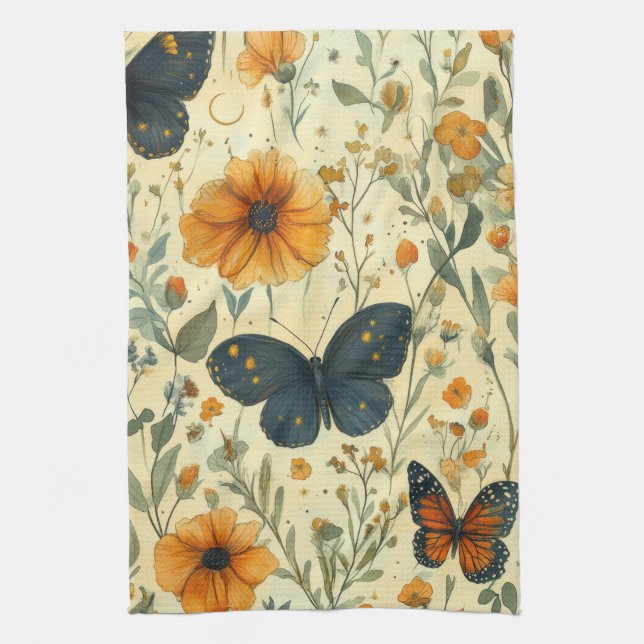 Vintage Butterfly Wildflower (5) Kitchen Towel (Vertical)