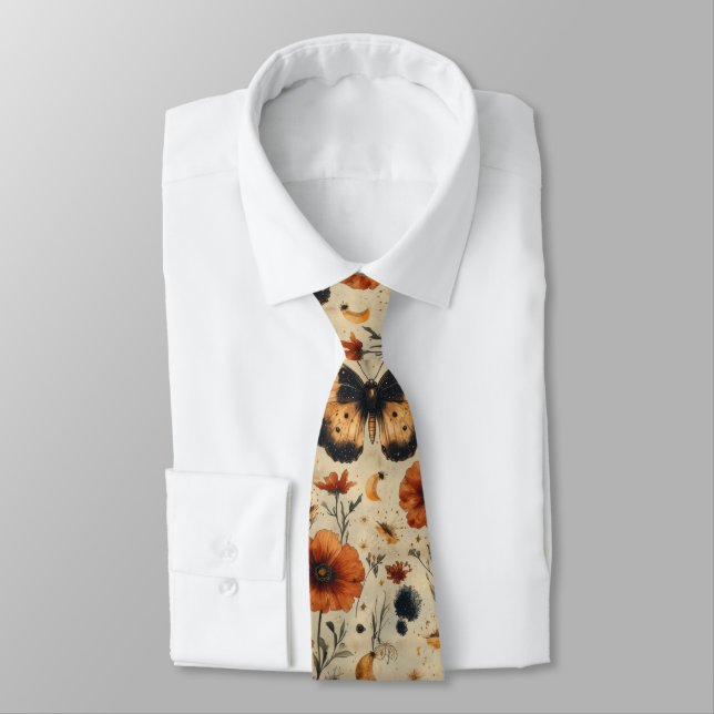 Vintage Butterfly Wildflower (5) Neck Tie (Tied)
