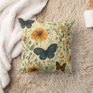 Vintage Butterfly Wildflower (5) Throw Pillow