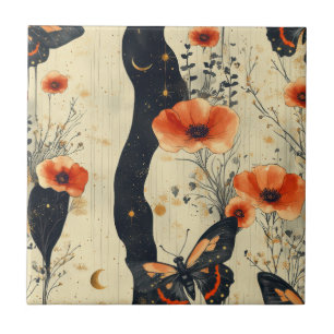 Vintage Butterfly Wildflower (6) Ceramic Tile