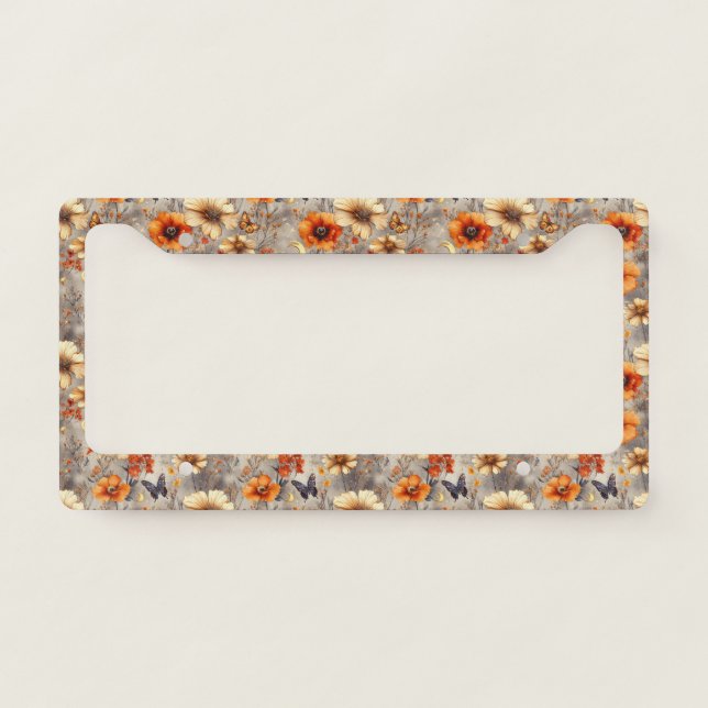 Vintage Butterfly Wildflower (8) License Plate Frame (Front)