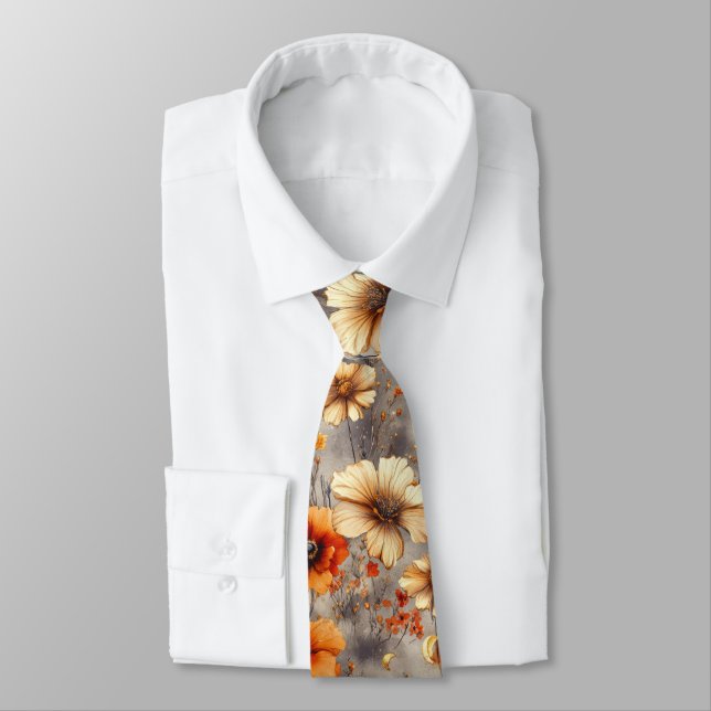 Vintage Butterfly Wildflower (8) Neck Tie (Tied)