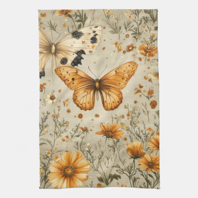 Vintage Butterfly Wildflower (9) Kitchen Towel (Vertical)