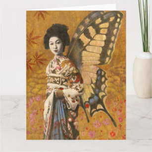 Vintage Butterfly Winged Geisha Large Card