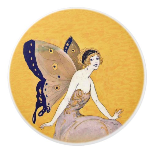 Vintage Butterfly Wings Fairy Fae Blond Hair Ceramic Knob