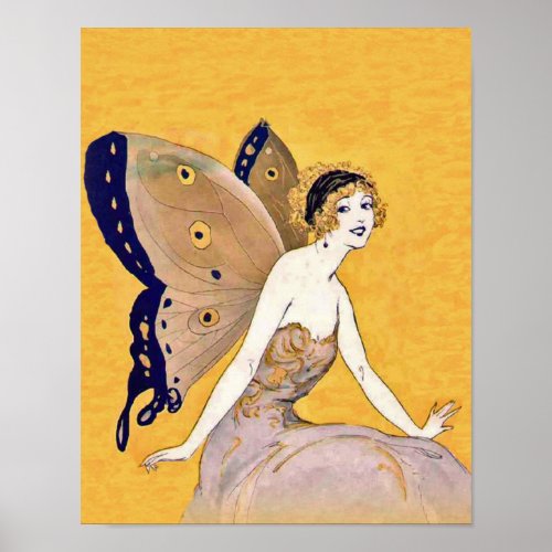 Vintage Butterfly Wings Fairy Fae Blond Hair Poster