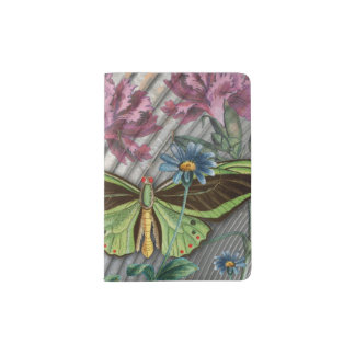 Vintage Butterfly with Flowers Collage Passport Passport Holder