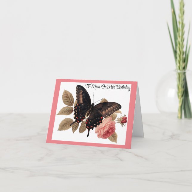 Vintage Butterfly With Roses Birthday Card (Front)