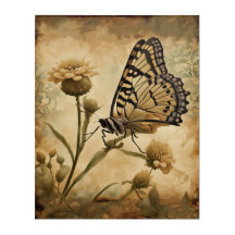 Vintage Butterfly with Yellow Flowers