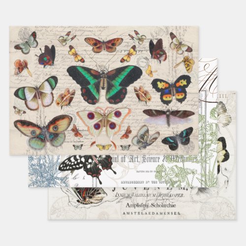 VINTAGE BUTTERFLYS HEAVY WEIGHT DECOUPAGE PRINTS WRAPPING PAPER SHEETS