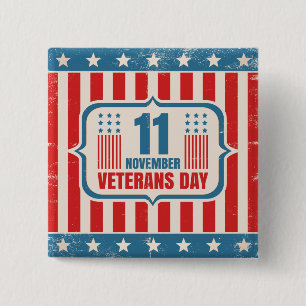 Vintage button for Veterans day with American flag