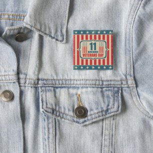 Vintage button for Veterans day with American flag