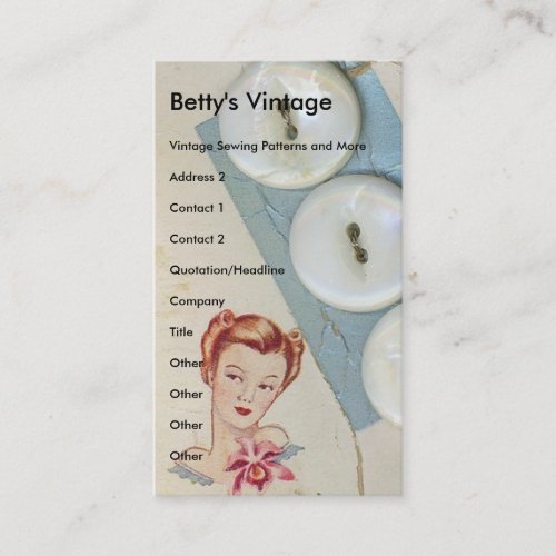 Vintage Buttons, Betty's Vintage Business Card Template