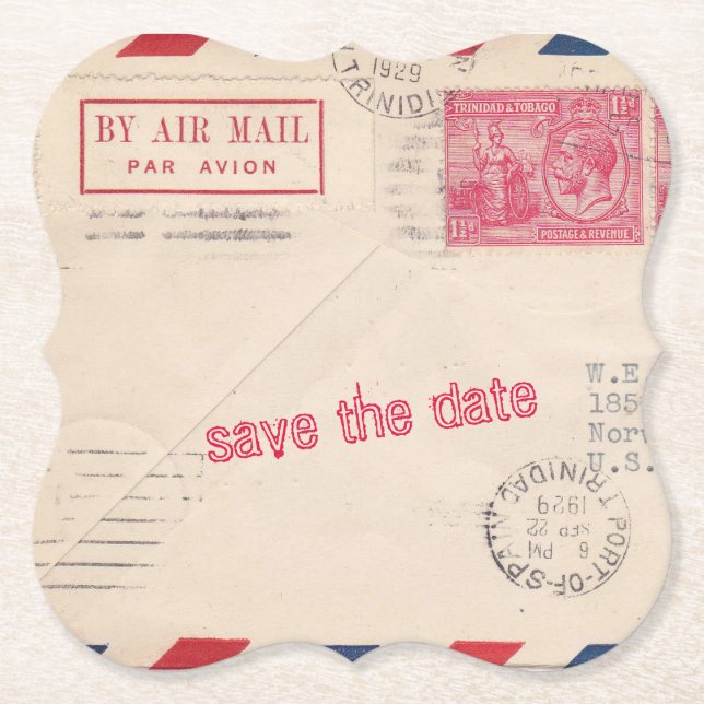 Vintage By Air Mail Drink Coasters (Front)