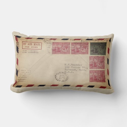 Vintage By Air Mail Lumbar Pillow