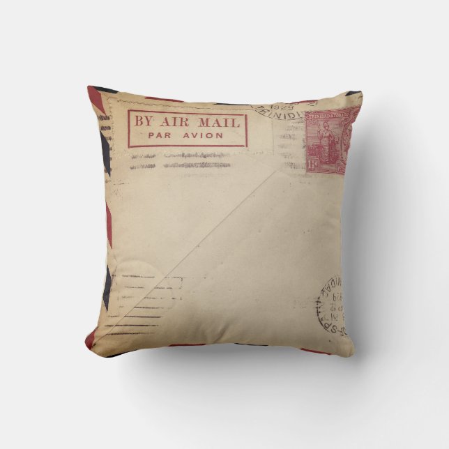 Vintage By Air Mail Throw Pillow (Front)