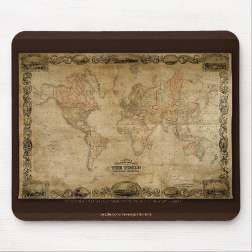 Vintage c1847 Coltons Old World Map Mousepad