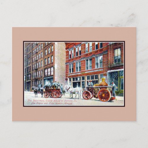 Vintage ca 1890s Fire Department Engines Chicago Postcard