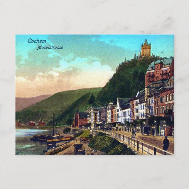 Vintage ca 1900 Cochem Moselstrasse Moselle river Postcard (Front)