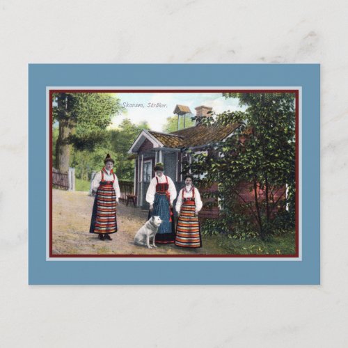 Vintage ca 1900 Skansen Sweden traditional dress Postcard