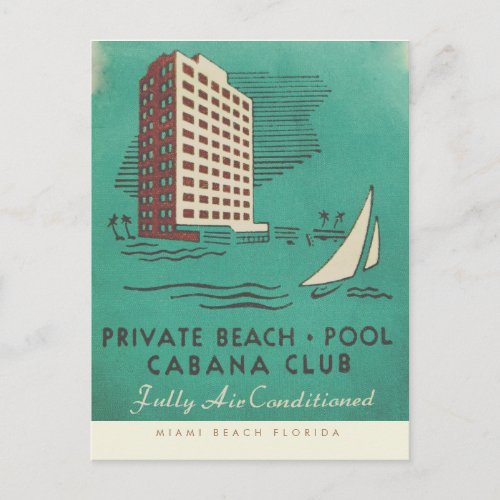 Vintage Cabana Club Miami Travel Postcard