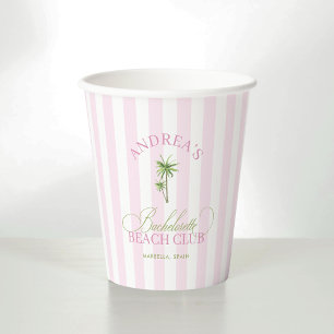 Vintage Cabana Pink Stripes Palm Tree Bachelorette Paper Cups