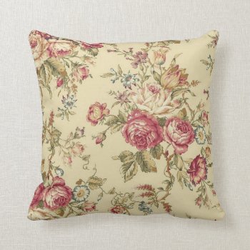 Vintage Cabbage Rose Design Throw Pillow by AutumnRoseMDS at Zazzle