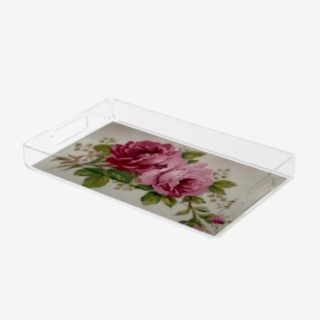 Vintage Cabbage Rose Elegance  Acrylic Tray  (Creator Uploaded)