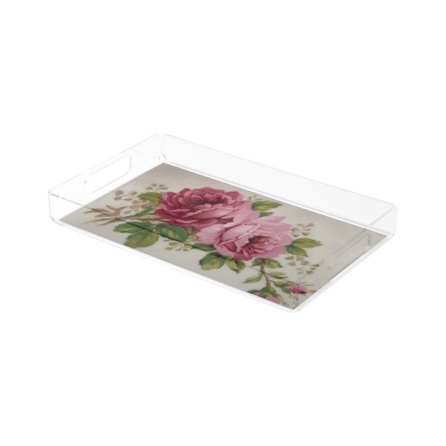 Vintage Cabbage Rose Elegance  Acrylic Tray  (Angled)