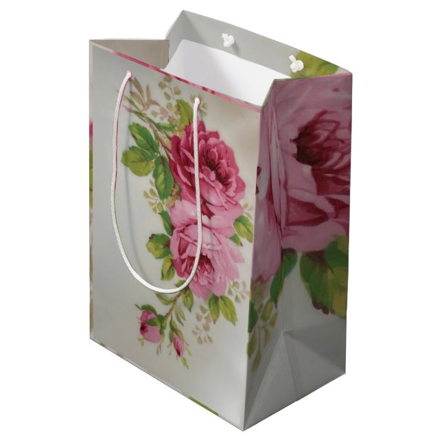 Vintage Cabbage Rose Elegance Medium Gift Bag (Back Angled)