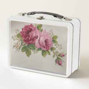 Vintage Cabbage Rose Elegance Metal Lunchbox