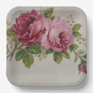 Vintage Cabbage Rose Elegance Paper Plate