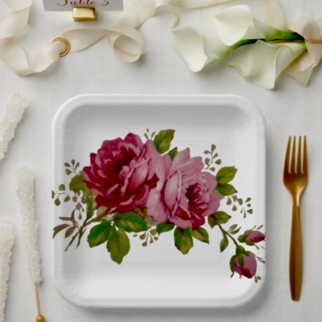 Vintage Cabbage Rose Elegance  Paper Plate (Creator Uploaded)