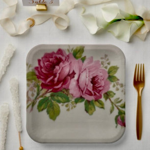 Vintage Cabbage Rose Elegance  Paper Plate