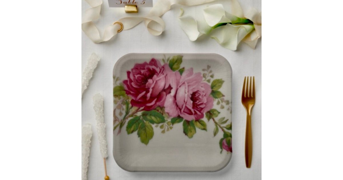 Vintage Cabbage Rose Elegance Paper Plate | Zazzle