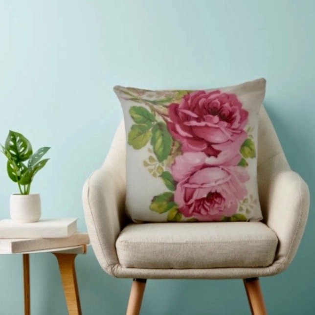 Vintage Cabbage Rose Elegance  Throw Pillow (Creator Uploaded)