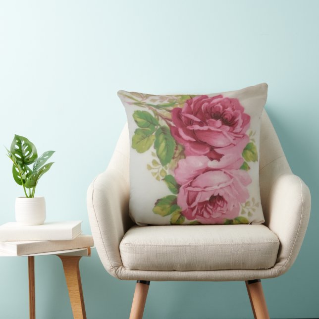 Vintage Cabbage Rose Elegance  Throw Pillow (Chair)