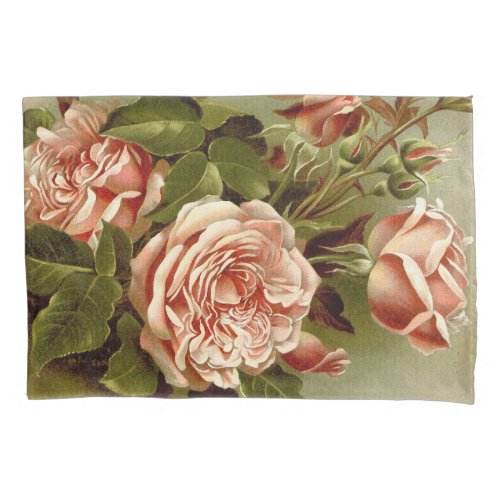 Vintage Cabbage Rose Flowers Floral Pillowcase