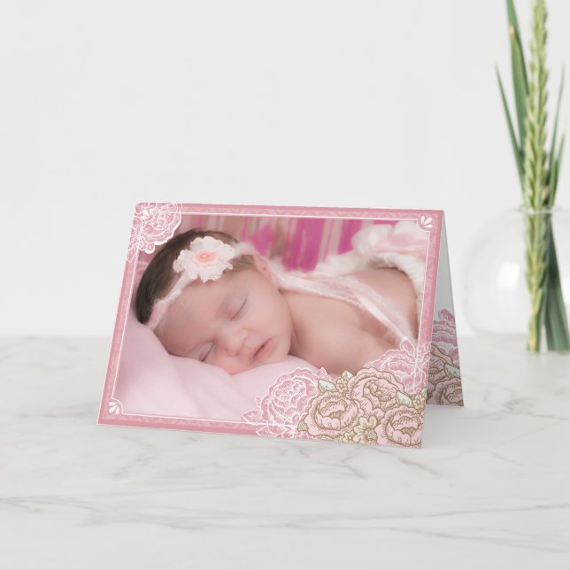 Vintage Cabbage Roses Photo Thank You (Front)