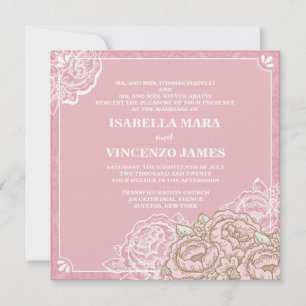 Vintage Cabbage Roses Wedding Invitation