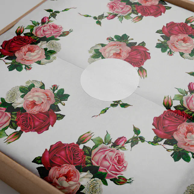 Vintage Cabbage Roses-White Background Tissue Paper | Zazzle