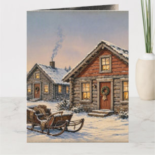 Vintage Cabin Christmas • Santa’s Sleigh & Cozy Card